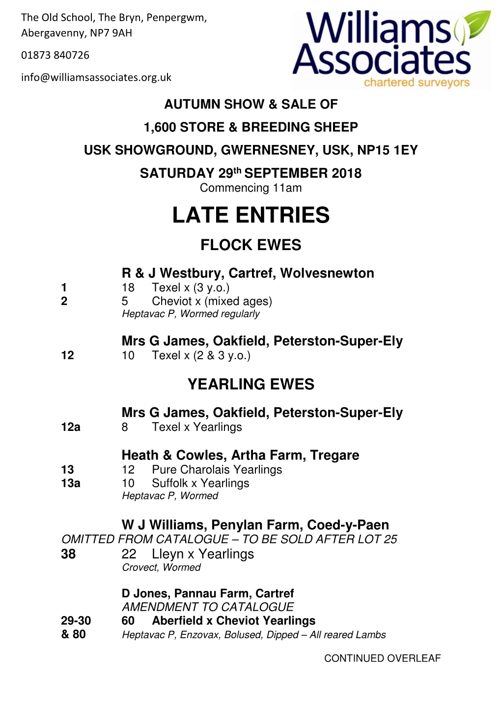 Late Entries Flock Ewes