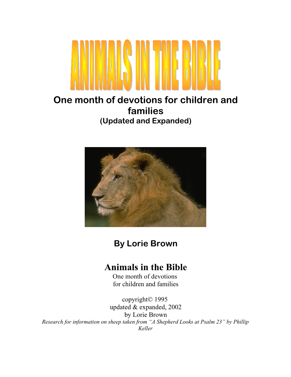 One Month of Devotions for Children and Families Animals in the Bible