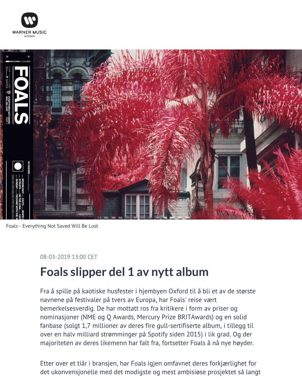 Foals Slipper Del 1 Av Nytt Album