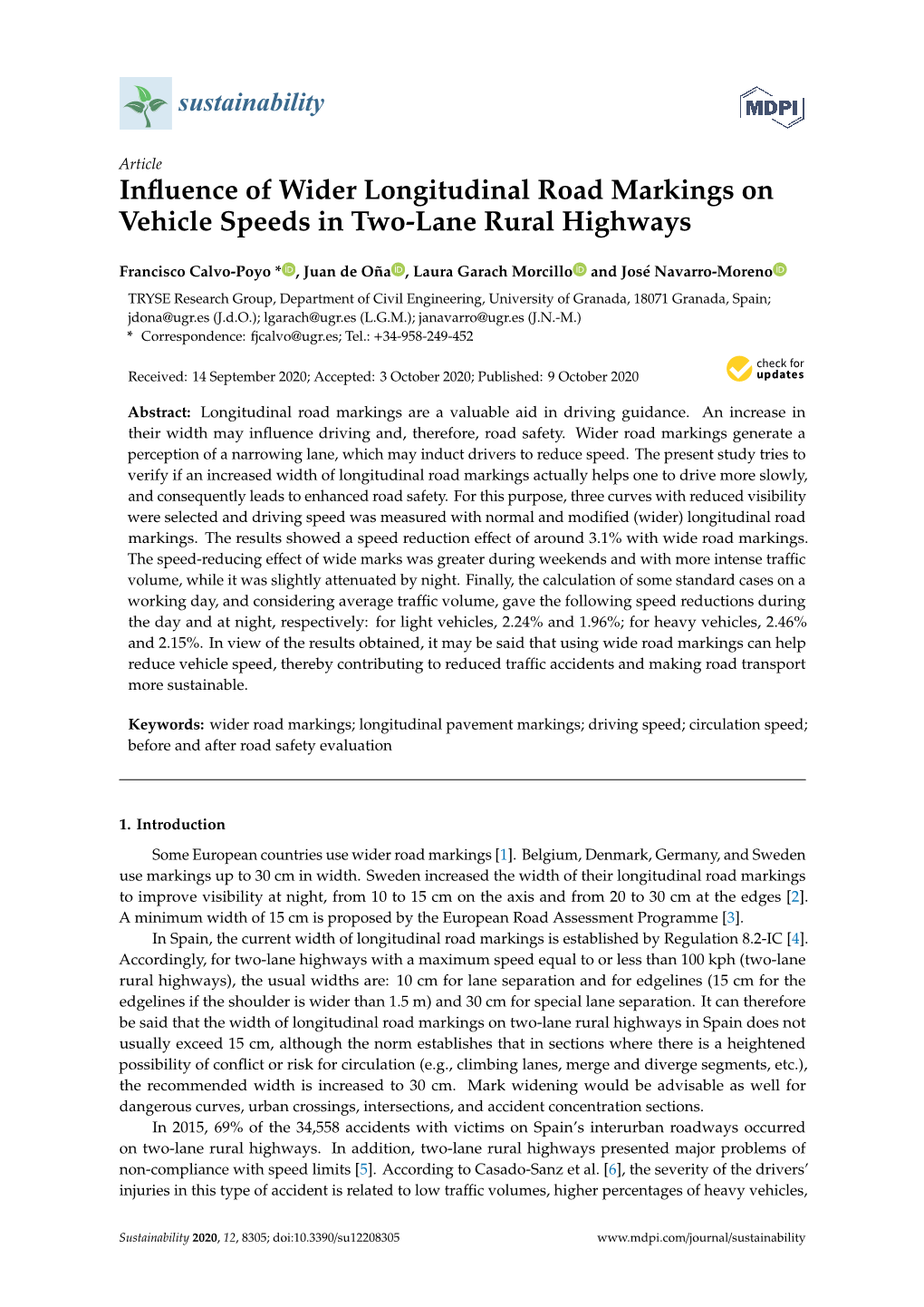 Influence of Wider Longitudinal Road Markings on Vehicle Speeds in Two