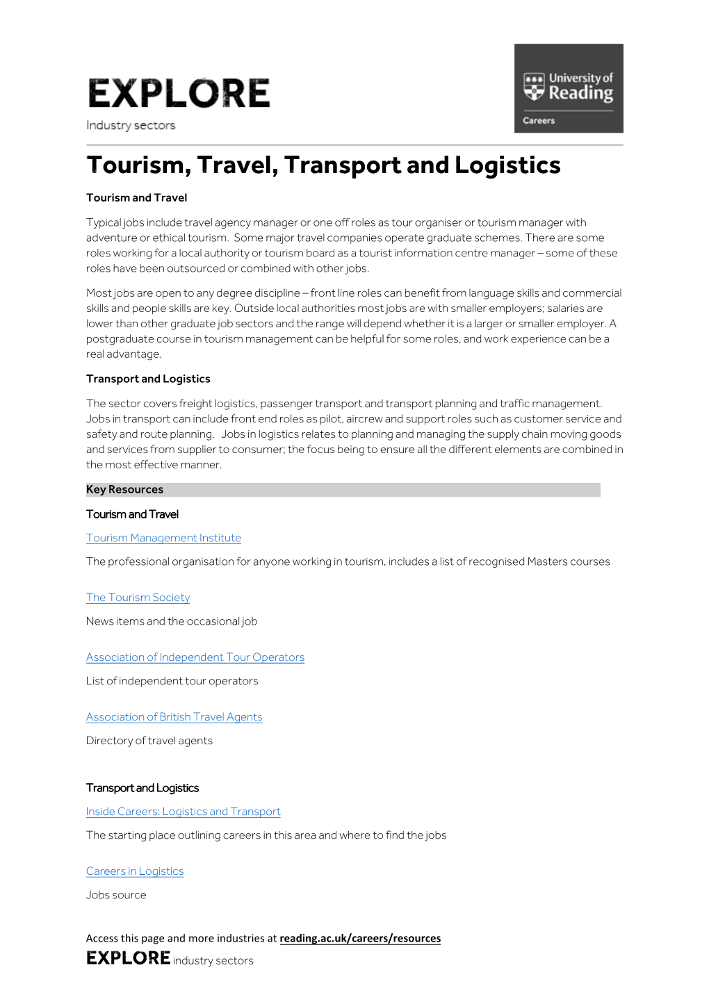 Tourism, Travel, Transport and Logistics