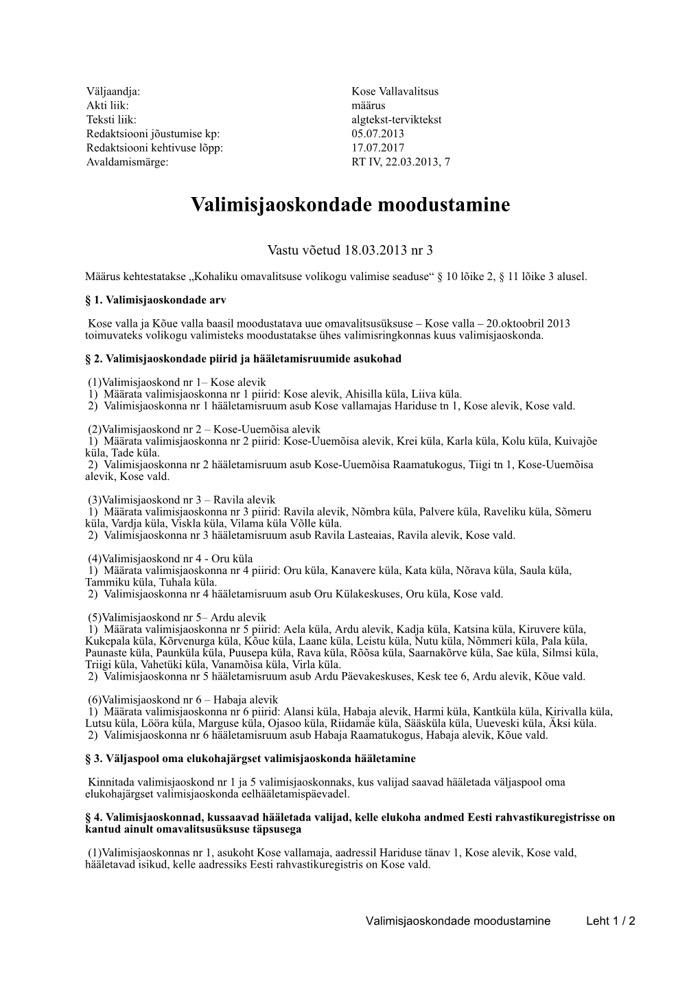 Valimisjaoskondade Moodustamine