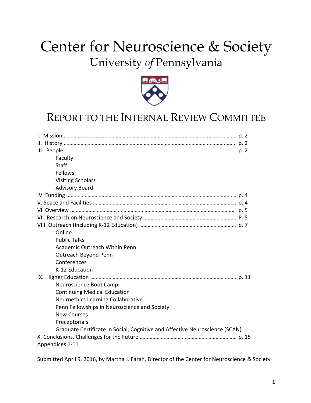 Report to the Internal Review Committee