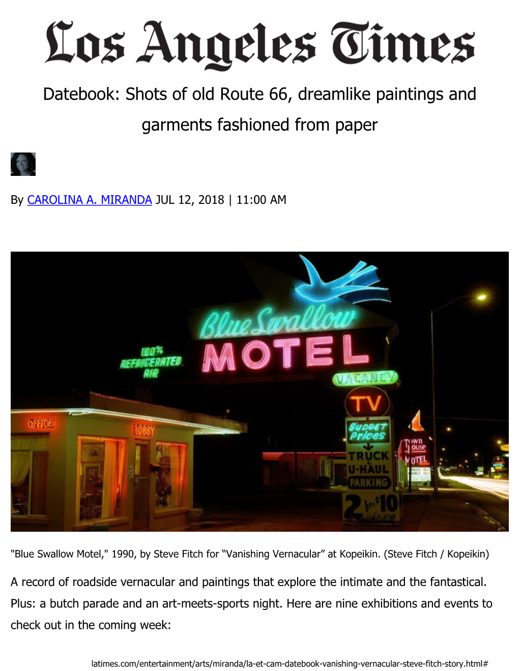 Datebook: Shots of Old Route 66, Dreamlike Paintings and Garments Fashioned from Paper