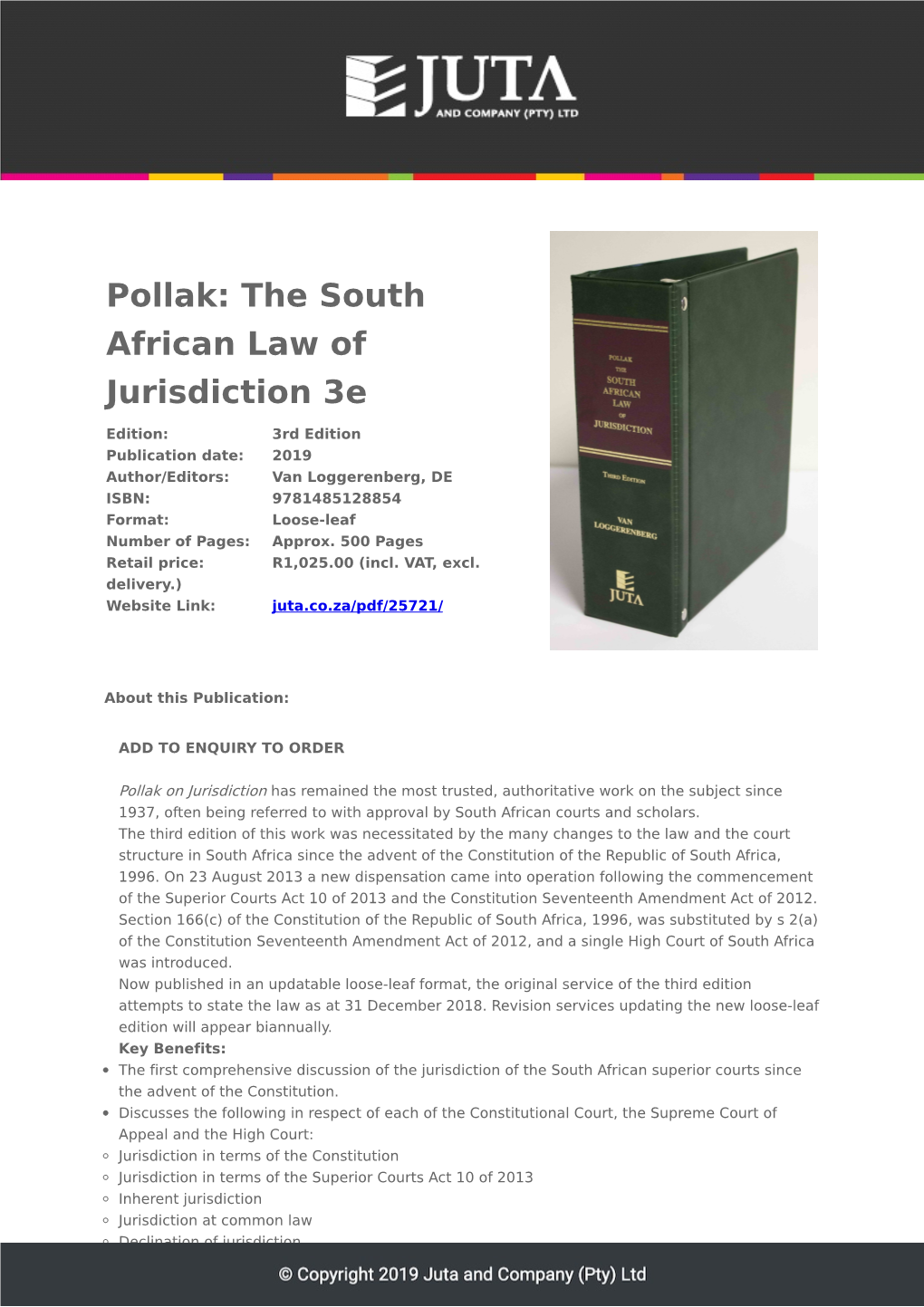 Pollak: the South African Law of Jurisdiction 3E