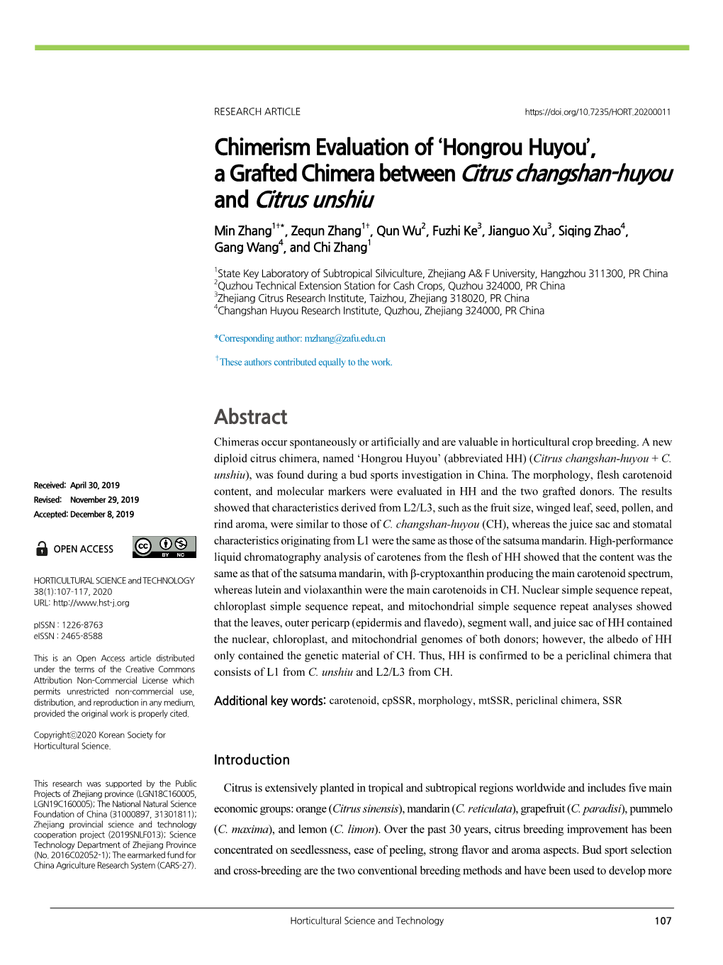 Chimerism Evaluation of 'Hongrou Huyou', a Grafted Chimera Between