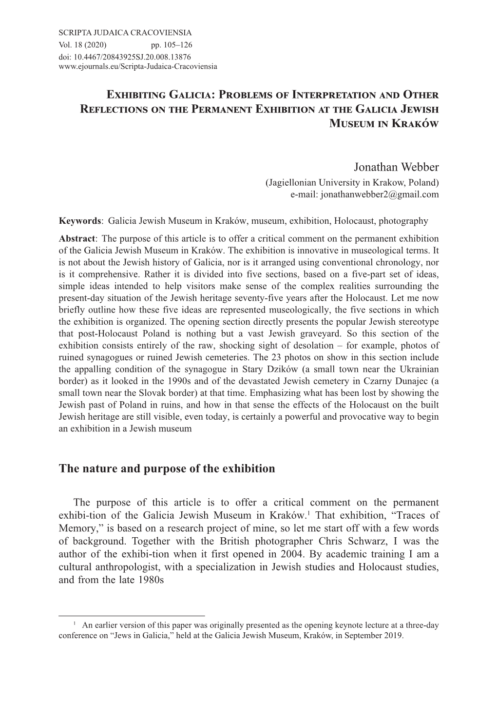 Exhibiting Galicia: Problems of Interpretation and Other Reflections on the Permanent Exhibition at the Galicia Jewish Museum in Kraków
