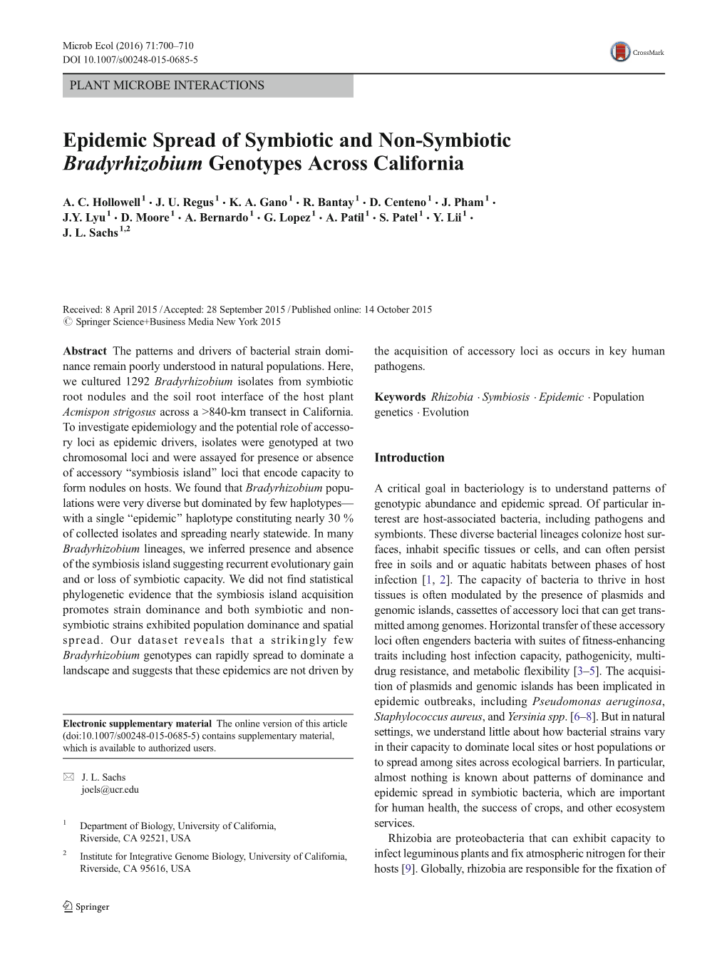 Epidemic Spread of Symbiotic and Non-Symbiotic Bradyrhizobium Genotypes Across California