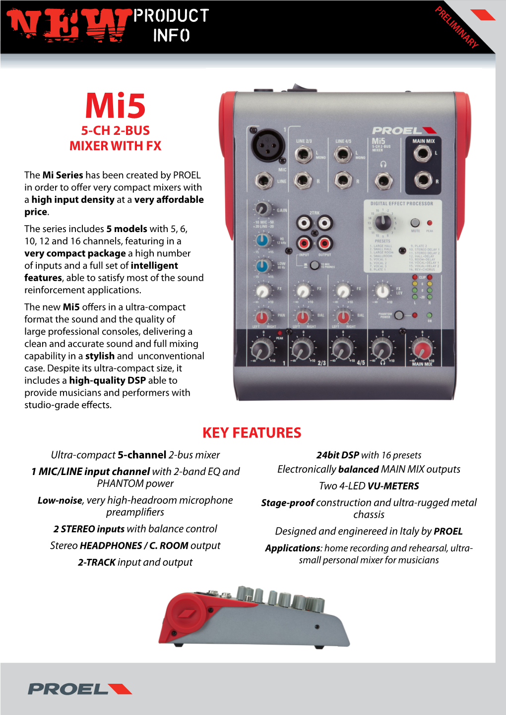 Mi5 5-CH 2-BUS MIXER with FX