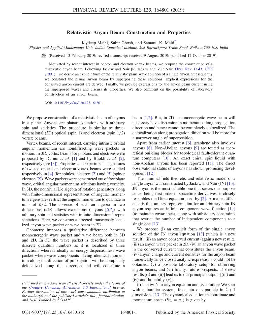 Relativistic Anyon Beam: Construction and Properties