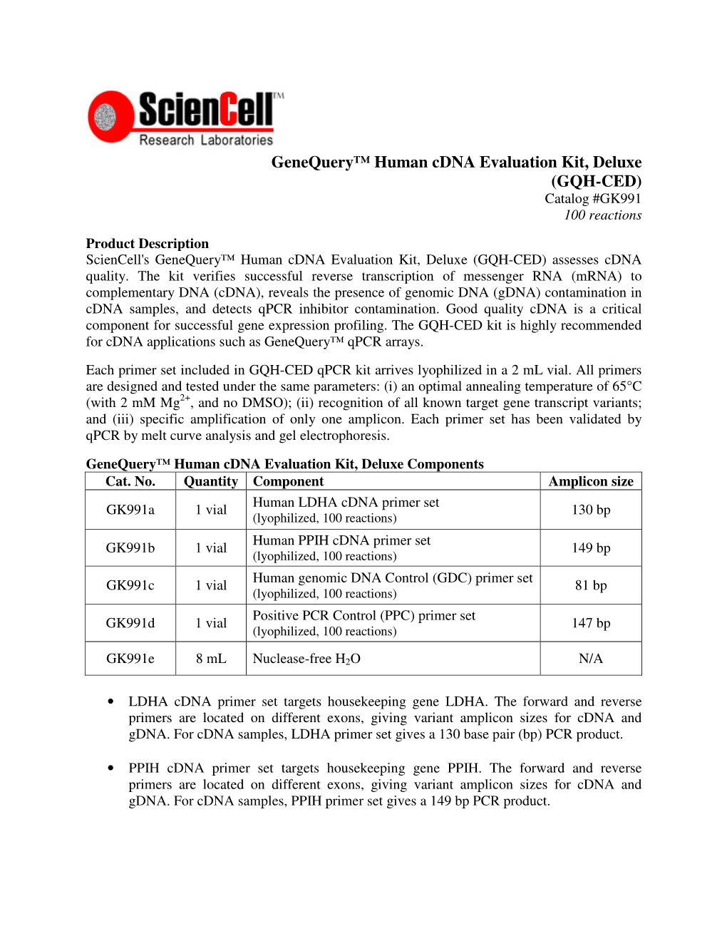 Genequery™ Human Cdna Evaluation Kit, Deluxe (GQH-CED) Catalog #GK991 100 Reactions