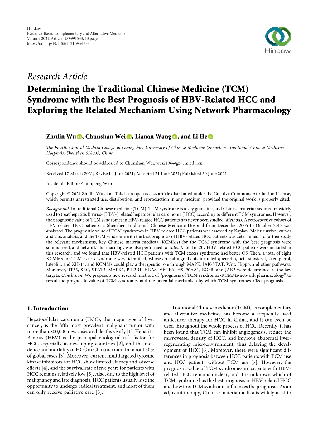 Research Article Determining the Traditional Chinese Medicine (TCM)