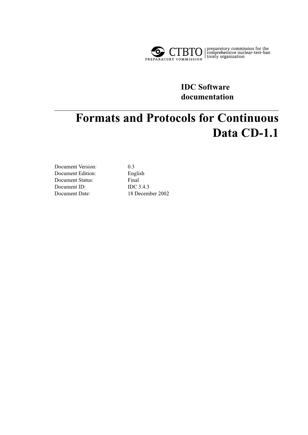 Formats and Protocols for Continuous Data CD-1.1