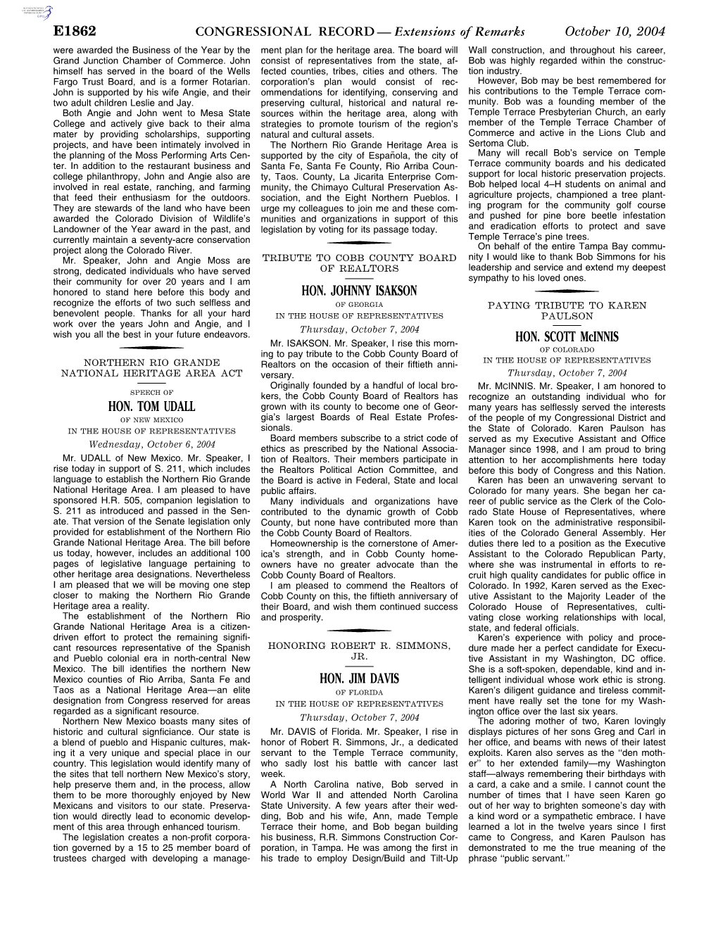 CONGRESSIONAL RECORD— Extensions of Remarks E1862 HON