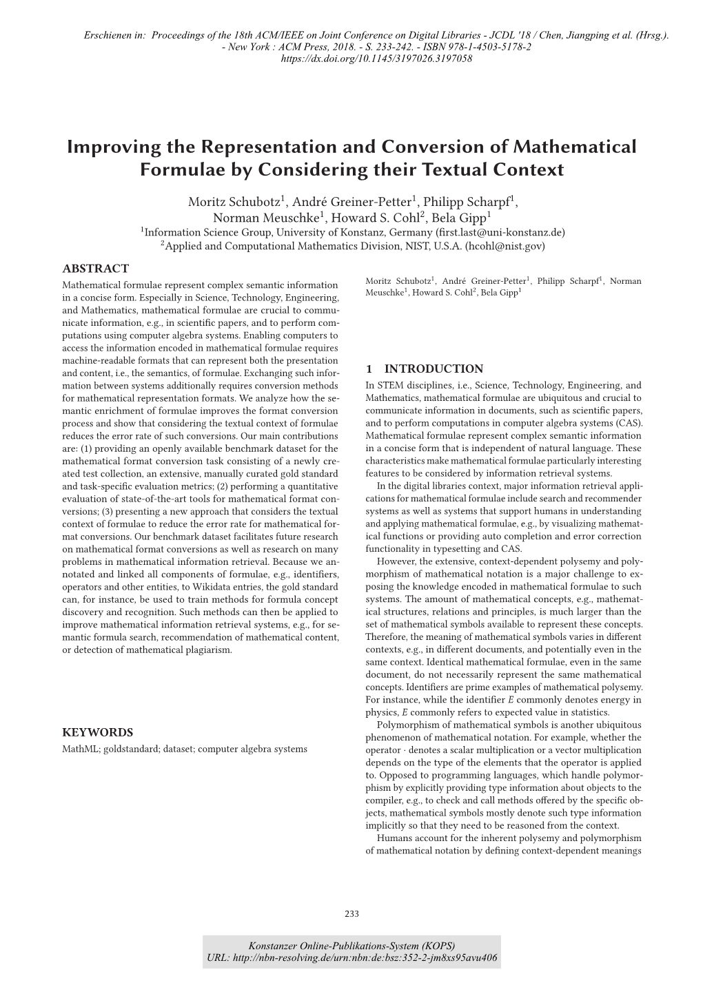 Improving the Representation and Conversion of Mathematical Formulae by Considering Their Textual Context