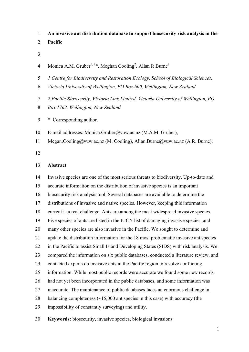 1 an Invasive Ant Distribution Database to Support Biosecurity Risk Analysis in the 2 Pacific