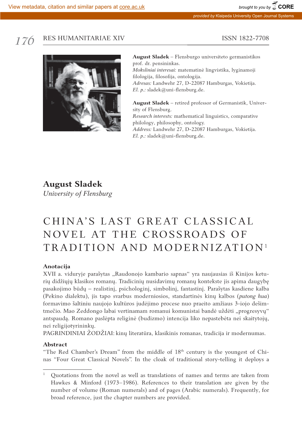 China's Last Great Classical Novel at the Crossroads Of