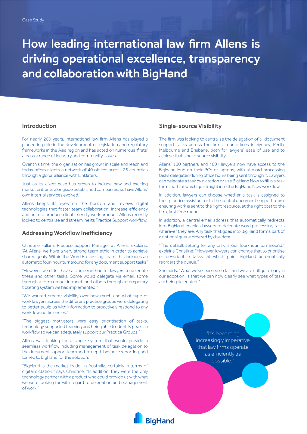 How Leading International Law Firm Allens Is Driving Operational Excellence, Transparency and Collaboration with Bighand