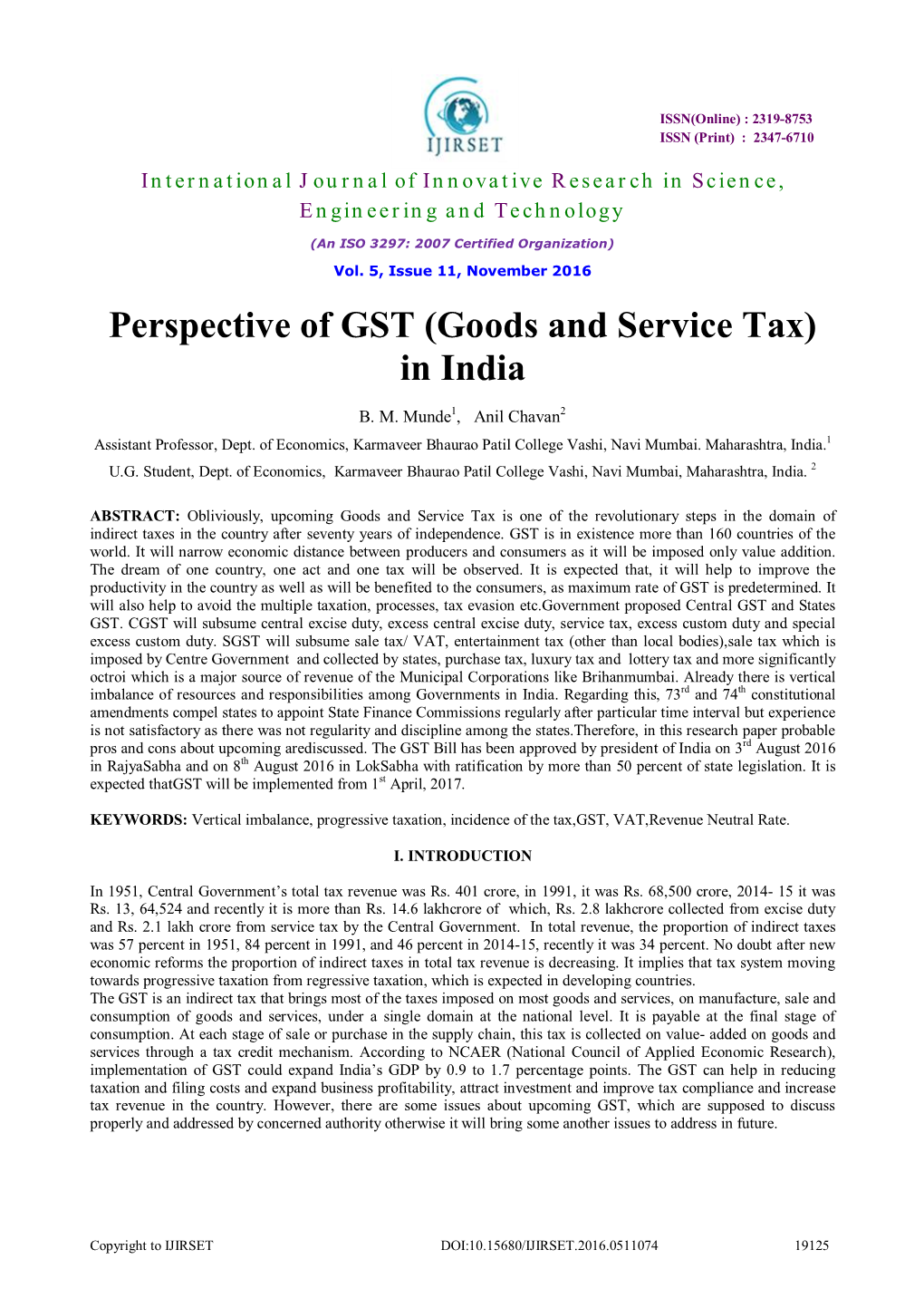 Perspective of GST (Goods and Service Tax) in India