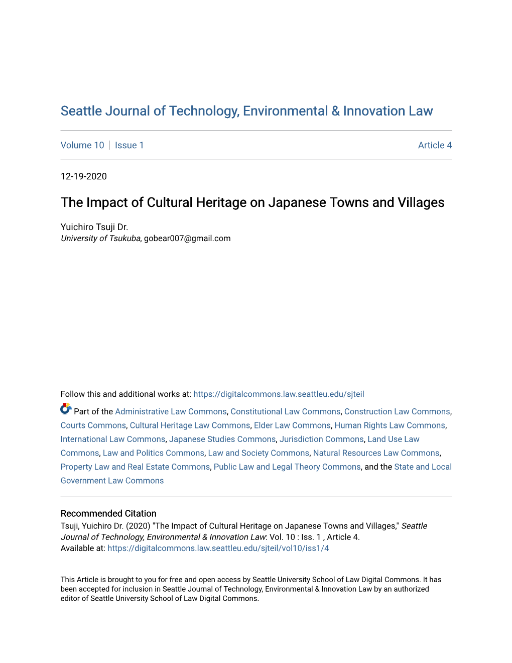 The Impact of Cultural Heritage on Japanese Towns and Villages