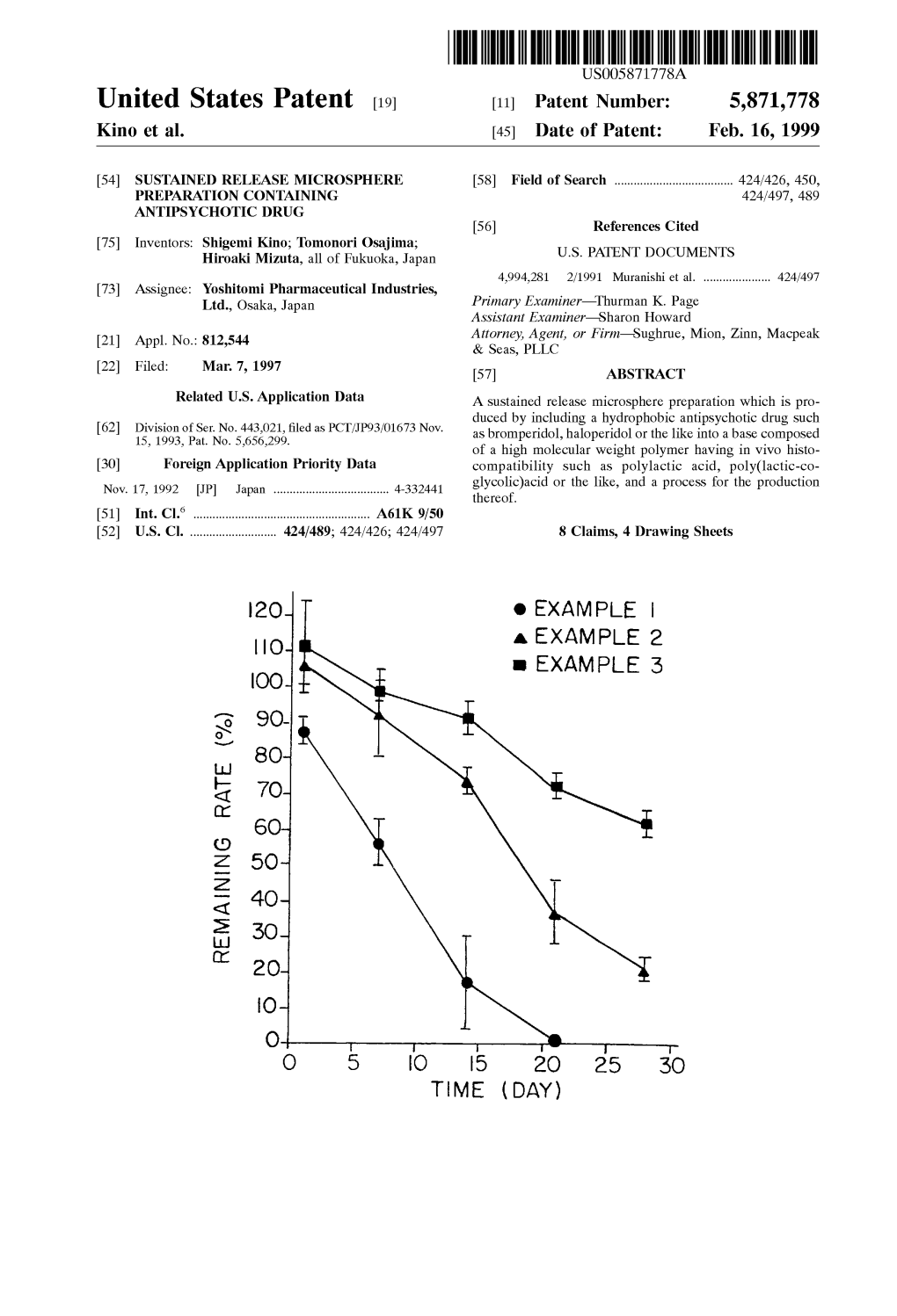 United States Patent (19) 11 Patent Number: 5,871,778 Kino Et Al