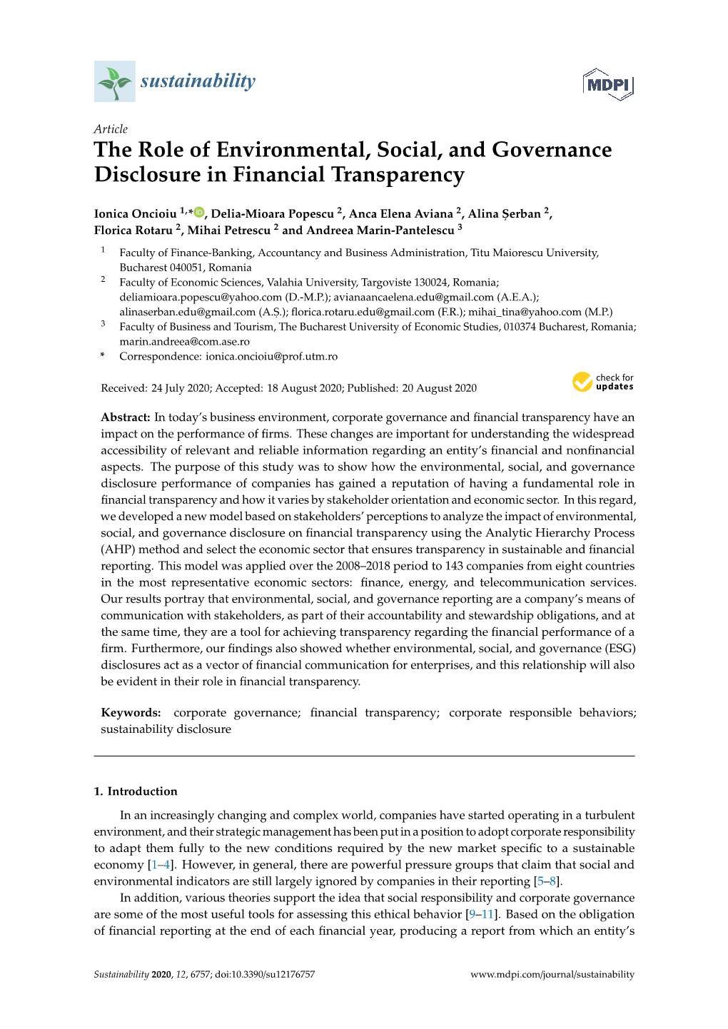 The Role of Environmental, Social, and Governance Disclosure in Financial Transparency