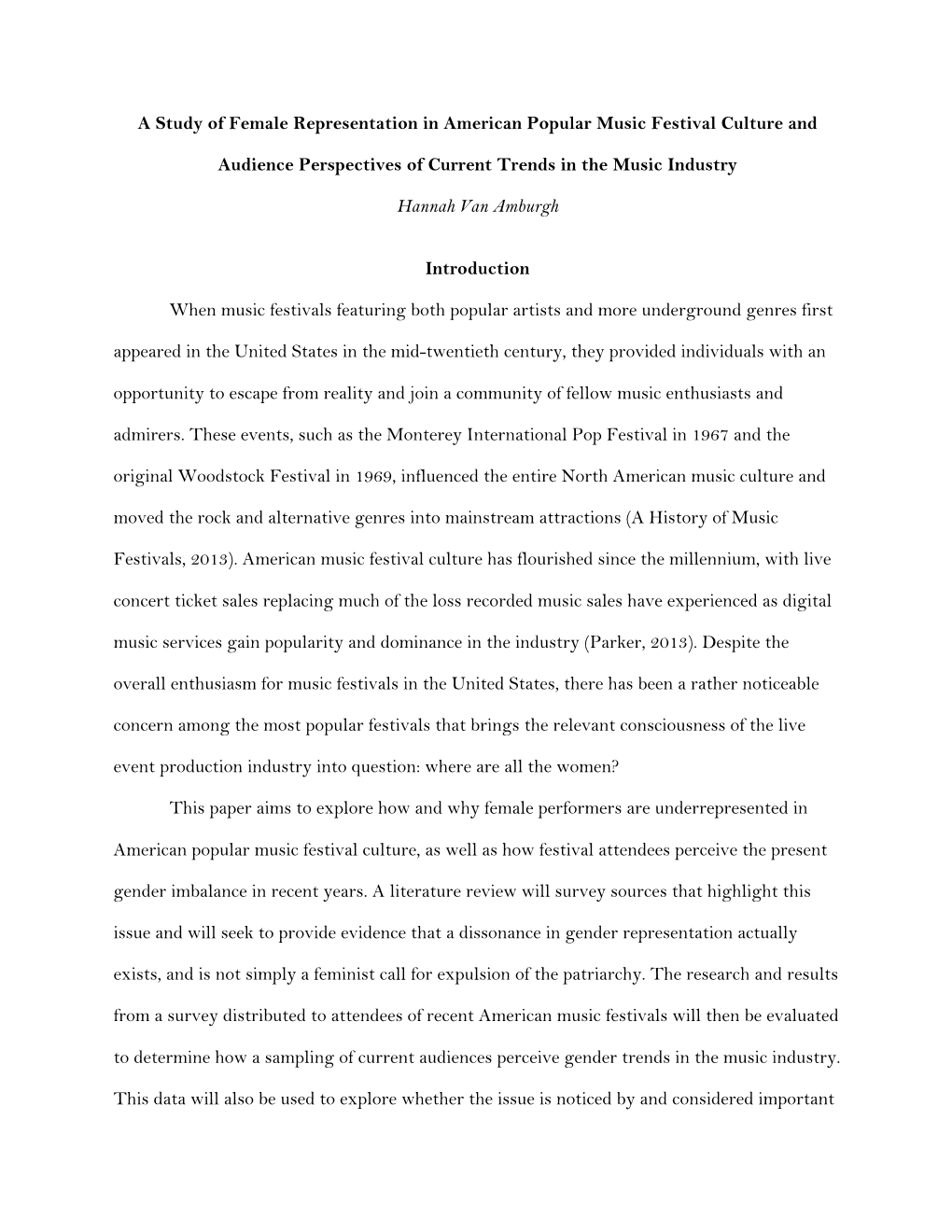 A Study of Female Representation in American Popular Music Festival Culture And