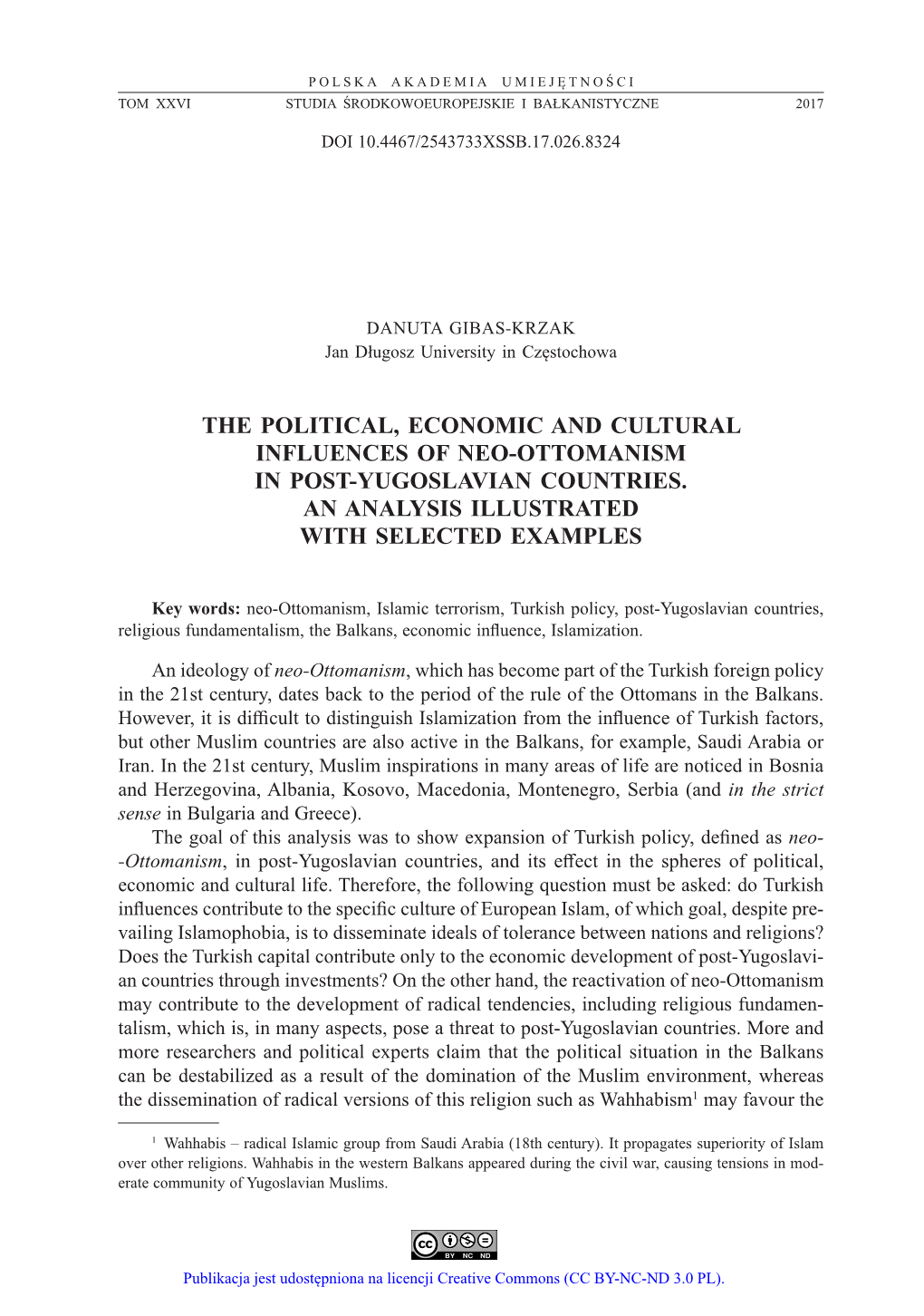 The Political, Economic and Cultural Influences of Neo-Ottomanism in Post-Yugoslavian Countries