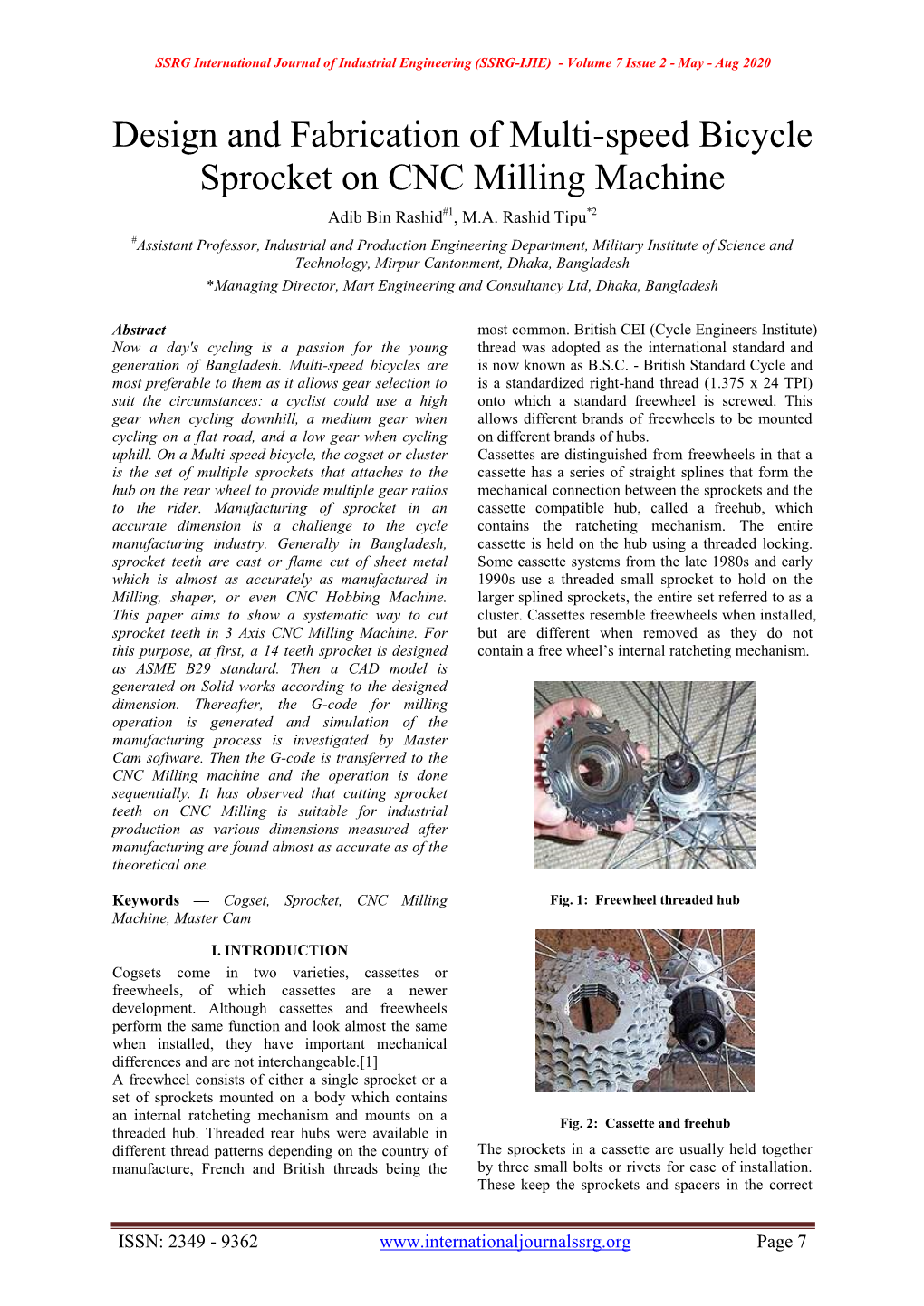 Design and Fabrication of Multi-Speed Bicycle Sprocket on CNC Milling Machine Adib Bin Rashid#1, M.A