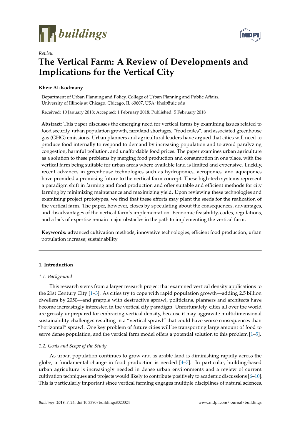 The Vertical Farm: a Review of Developments and Implications for the Vertical City