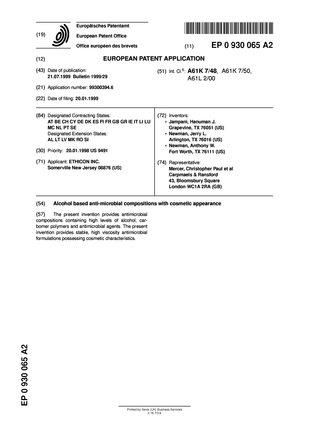 Alcohol Based Anti-Microbial Compositions with Cosmetic Appearance