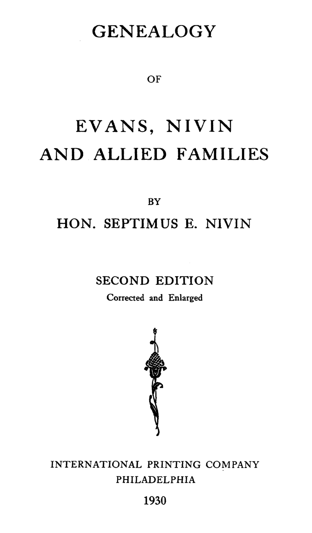 Genealogy Evans, Nivin and Allied Families