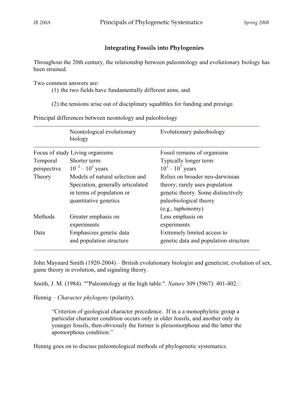 IB 200A Principals of Phylogenetic Systematics Spring 2008