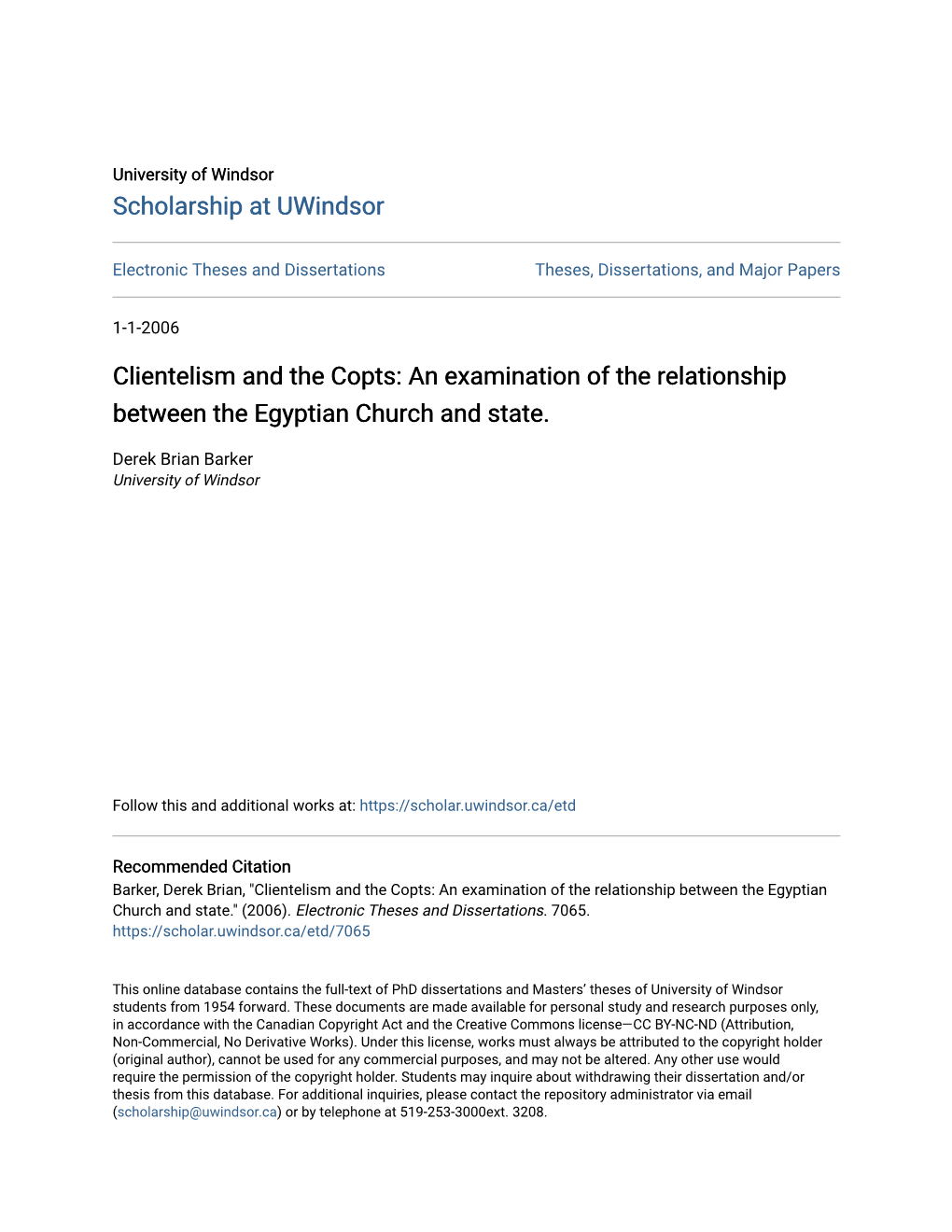 Clientelism and the Copts: an Examination of the Relationship Between the Egyptian Church and State