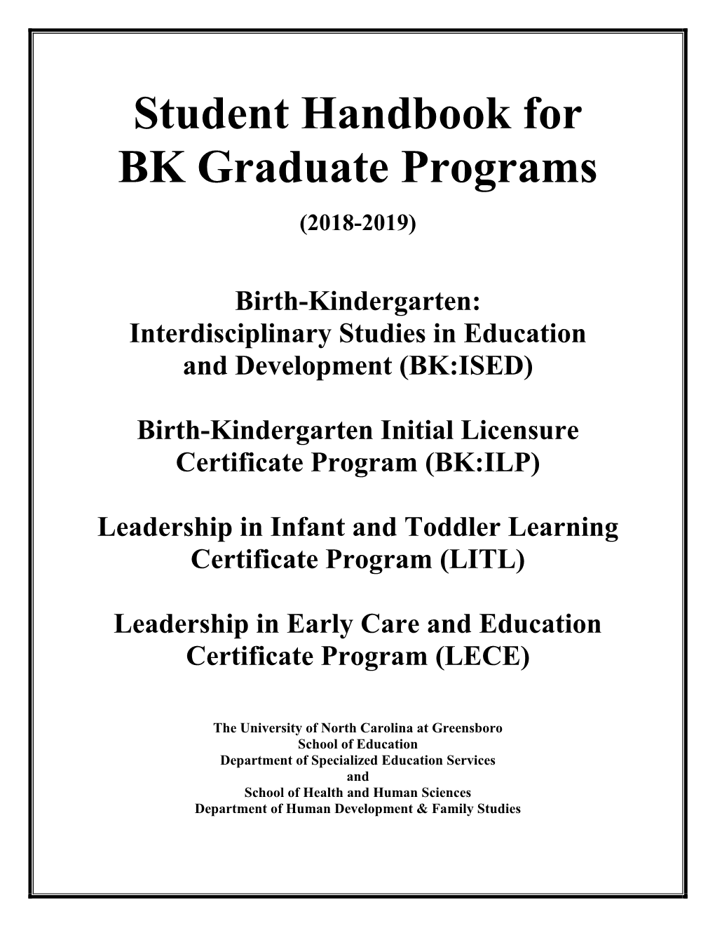 Student Handbook for BK Graduate Programs