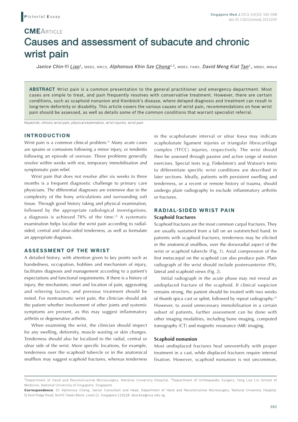 Causes and Assessment of Subacute and Chronic Wrist Pain