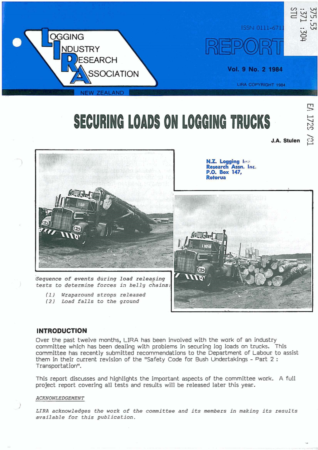 Securing Loads on Logging Trucks \ J.A