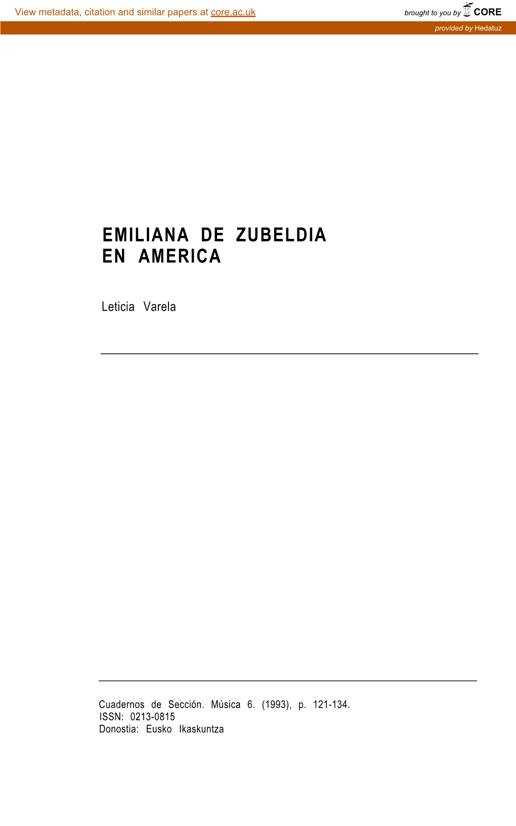 Emiliana De Zubeldia En América