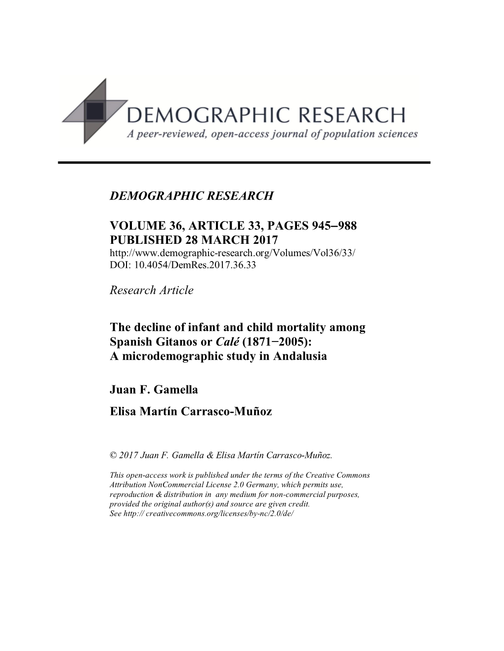 The Decline of Infant and Child Mortality Among Spanish Gitanos Or Calé (1871−2005): a Microdemographic Study in Andalusia