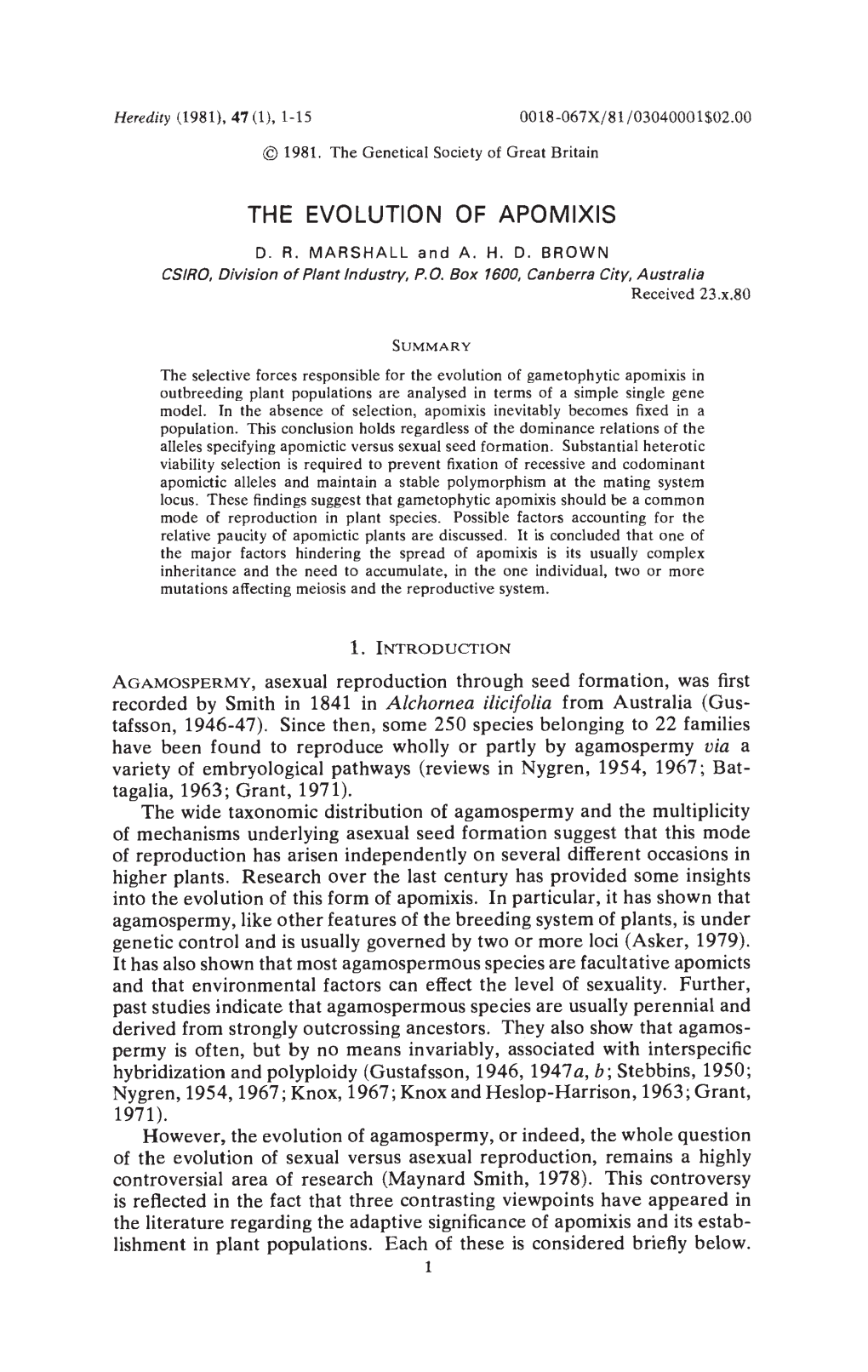 The Evolution of Apomixis