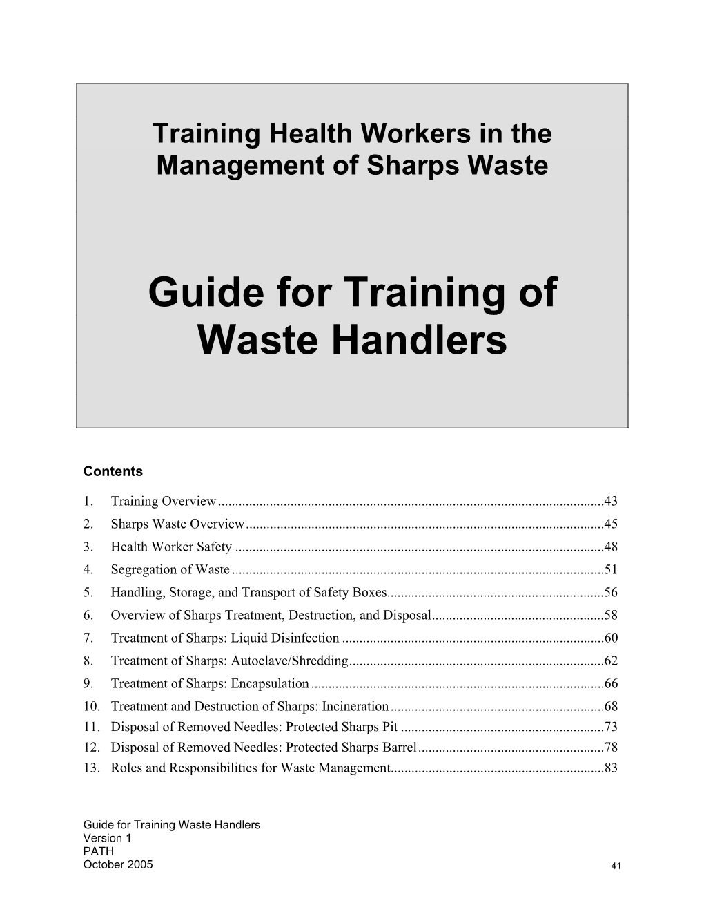 Training Health Workers in the Management of Sharps Waste