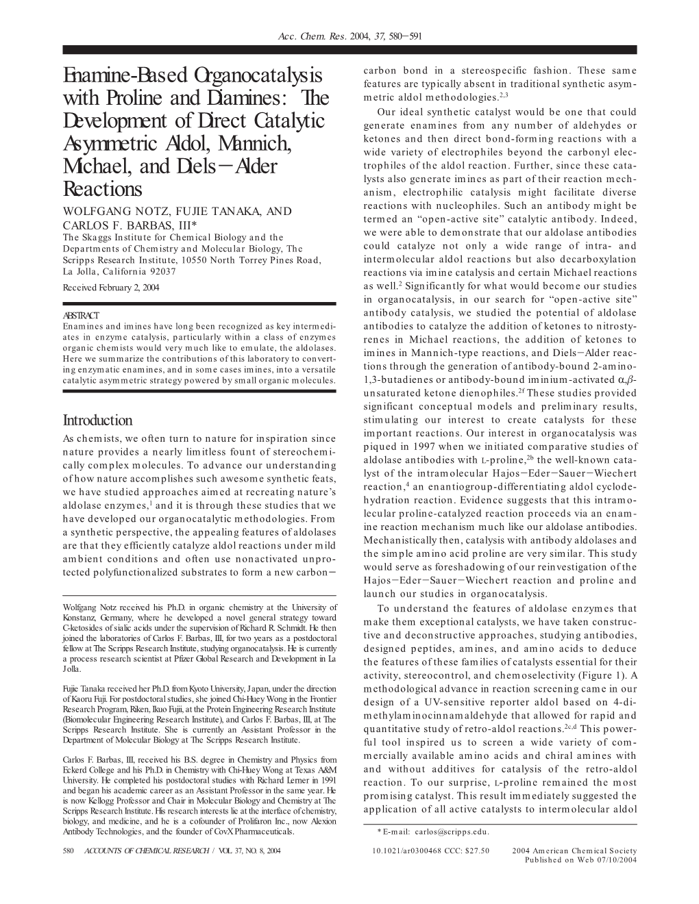 Enamine-Based Organocatalysis with Proline And