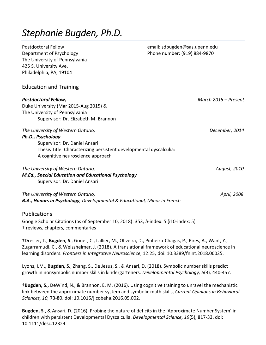 Stephanie Bugden Curriculum Vitae (Pdf)