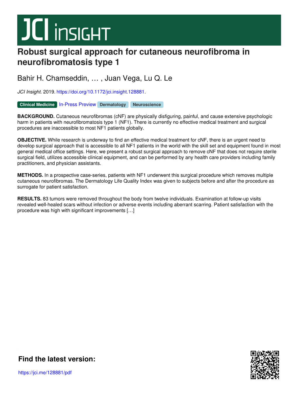 Robust Surgical Approach for Cutaneous Neurofibroma in Neurofibromatosis Type 1