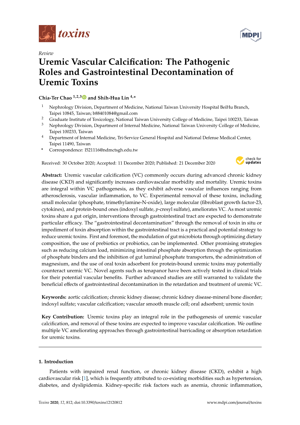 The Pathogenic Roles and Gastrointestinal Decontamination of Uremic Toxins