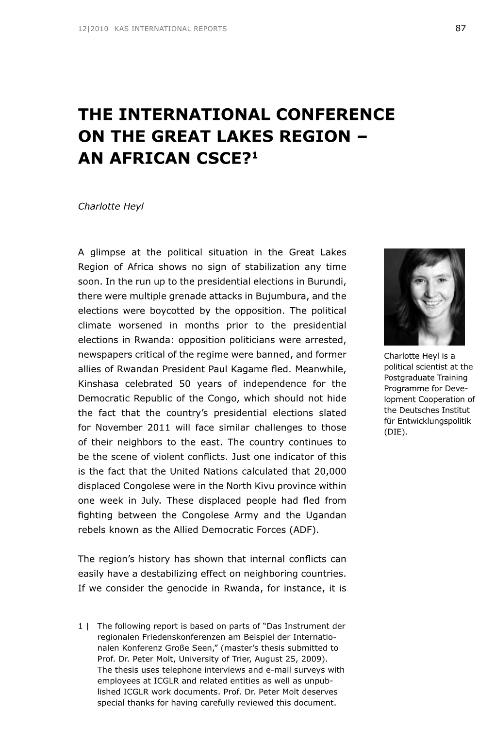 The International Conference on the Great Lakes Region – an African Csce?1