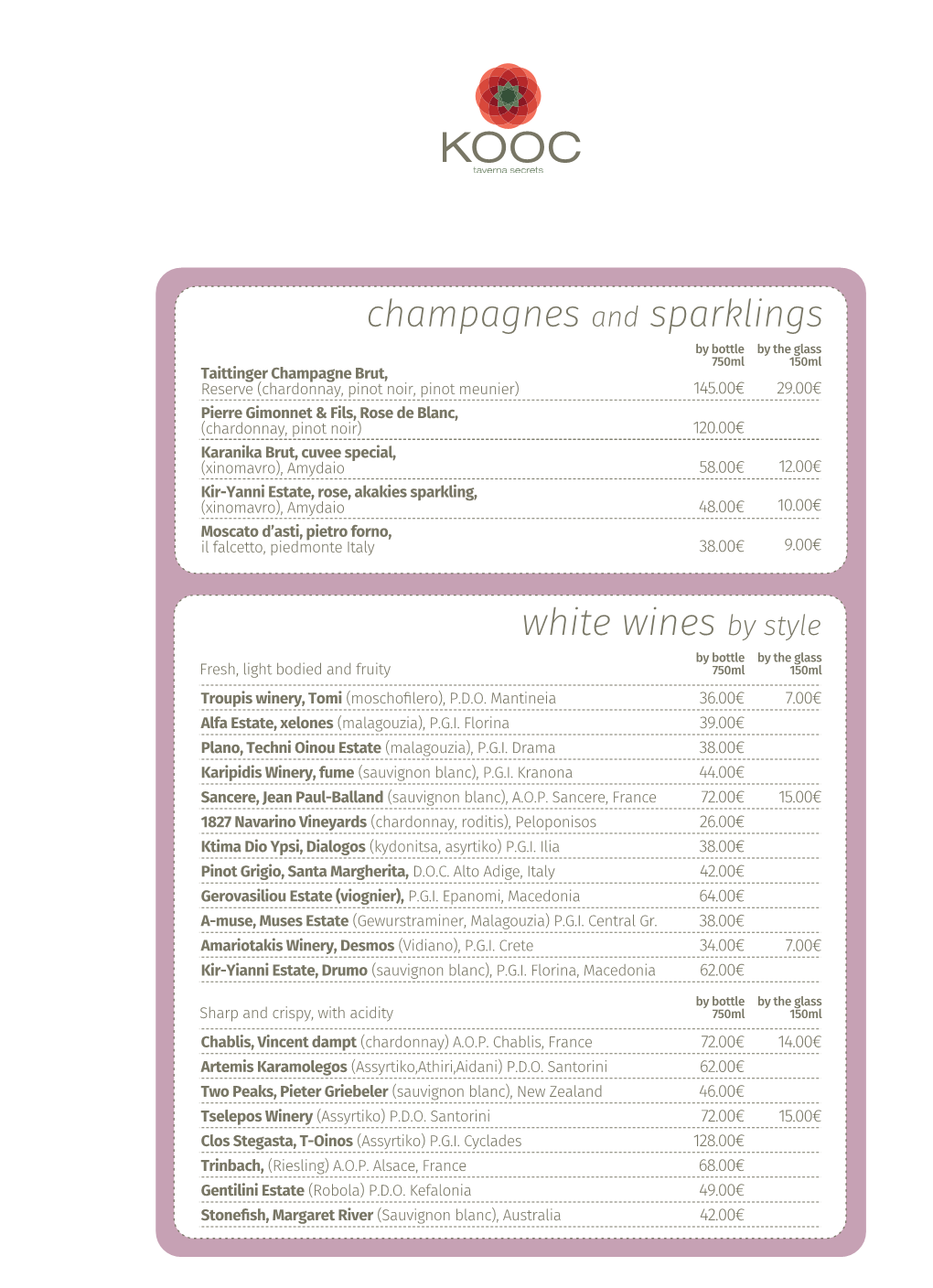 Champagnes and Sparklings White Wines by Style