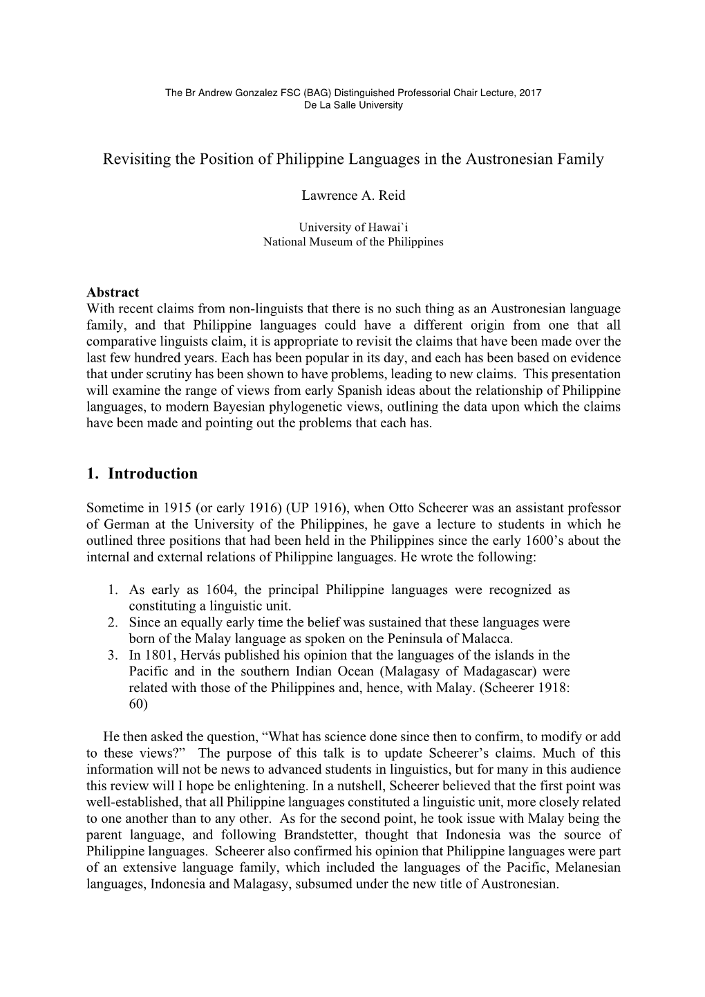 Revisiting the Position of Philippine Languages in the Austronesian Family