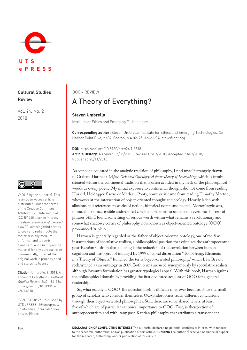 A Theory of Everything? Vol