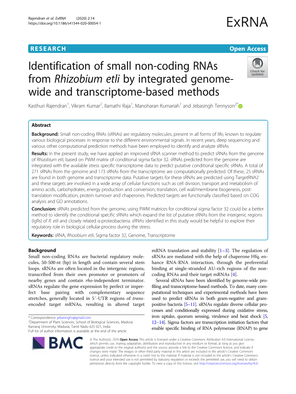 Identification of Small Non-Coding Rnas from Rhizobium Etli By